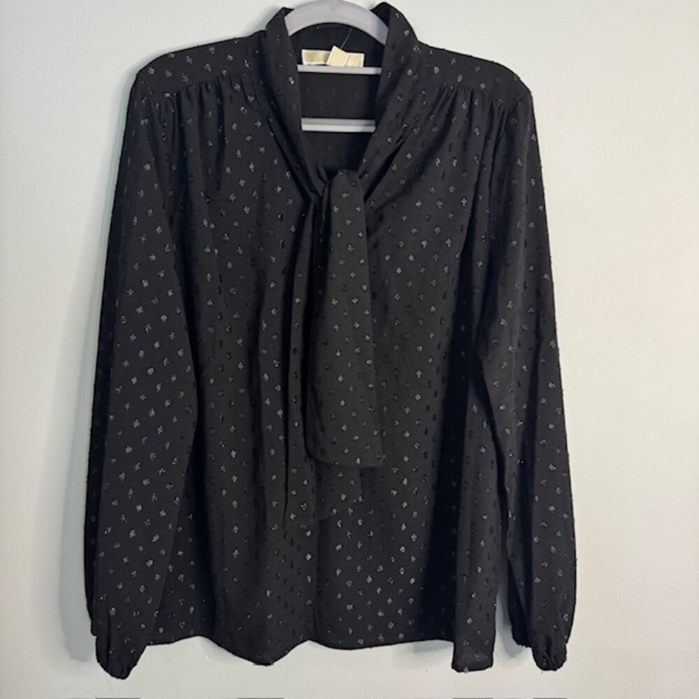 Michael Kors Women's Black Tie Neck Blouse Size Medium NEW!!!